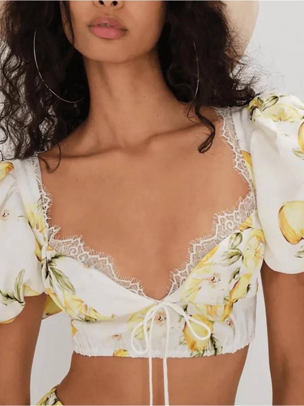 For Love and Lemons Alana Lemon Printed Crop Top Size: S
